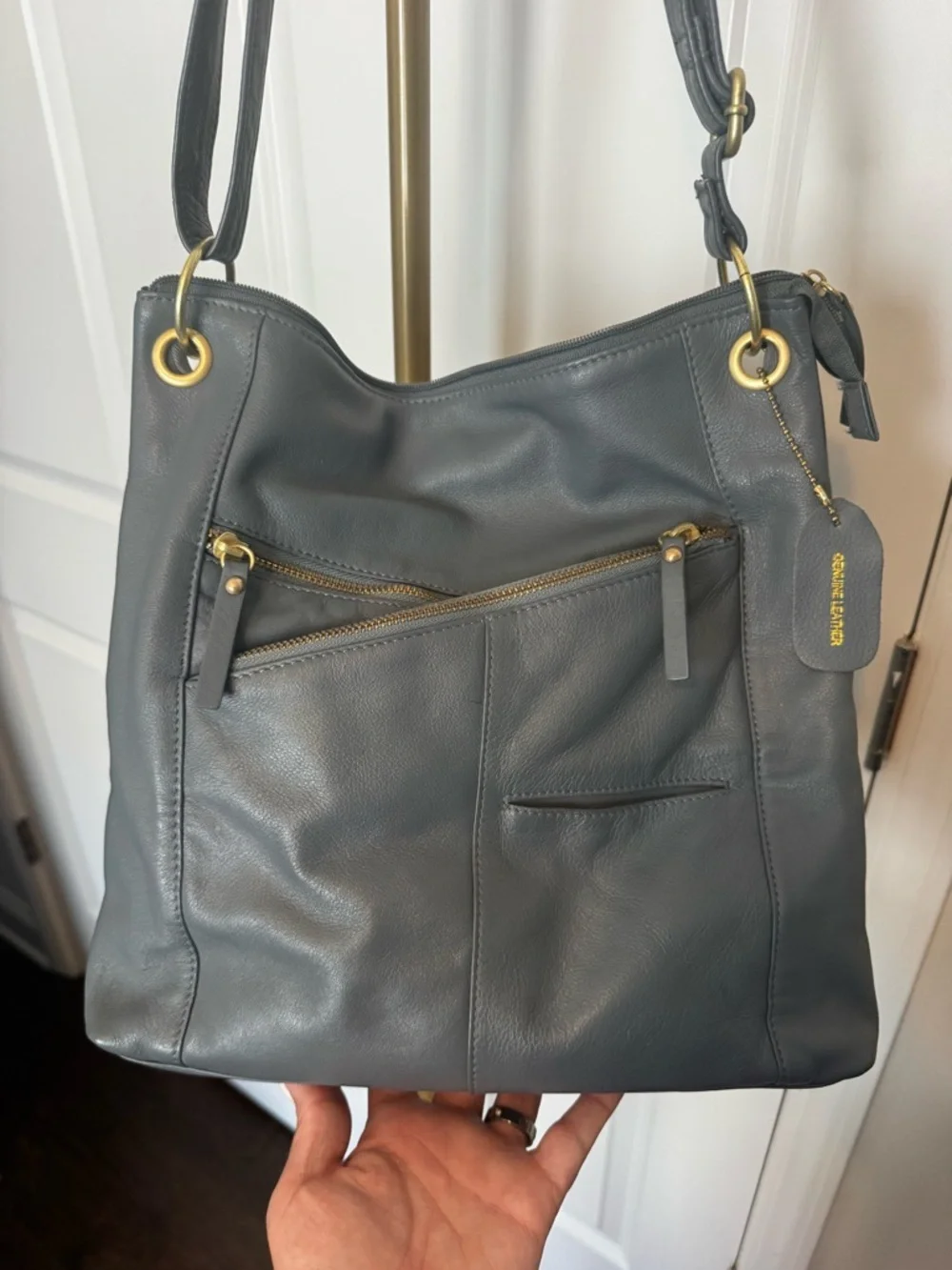 Great American Leatherworks Classic Slate Leather Crossbody Bag - Slate Gray